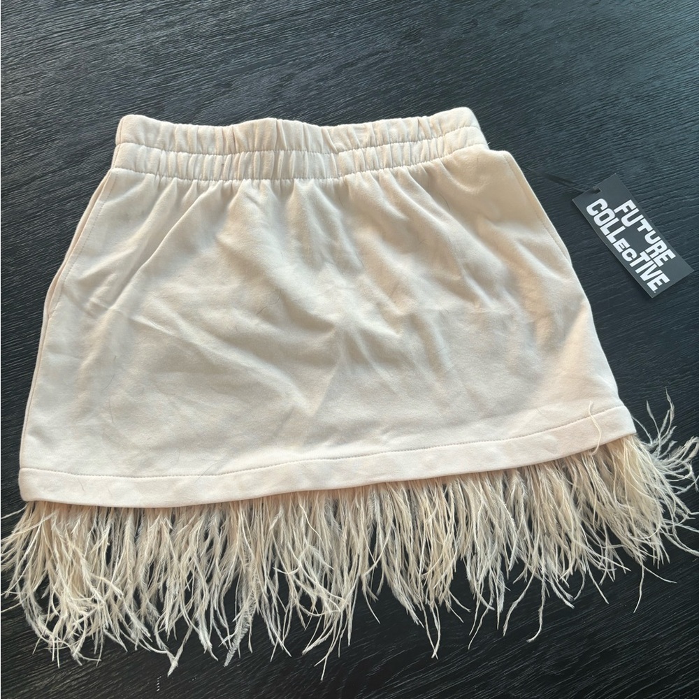 Pink Skirt with Feather Trim